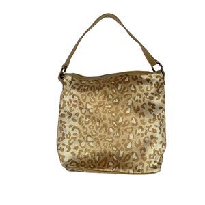 Liz Claiborne Shoulder Bag Size M Gold  Animal Print Pink Lining Zipper Casual